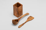 Olive Wood Utensils Holder With Ladle and Spatula